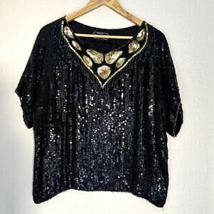 Jean for Joseph Le Bon Vintage 100% Silk Beaded Blouse, Retroglam, Art Deco, L